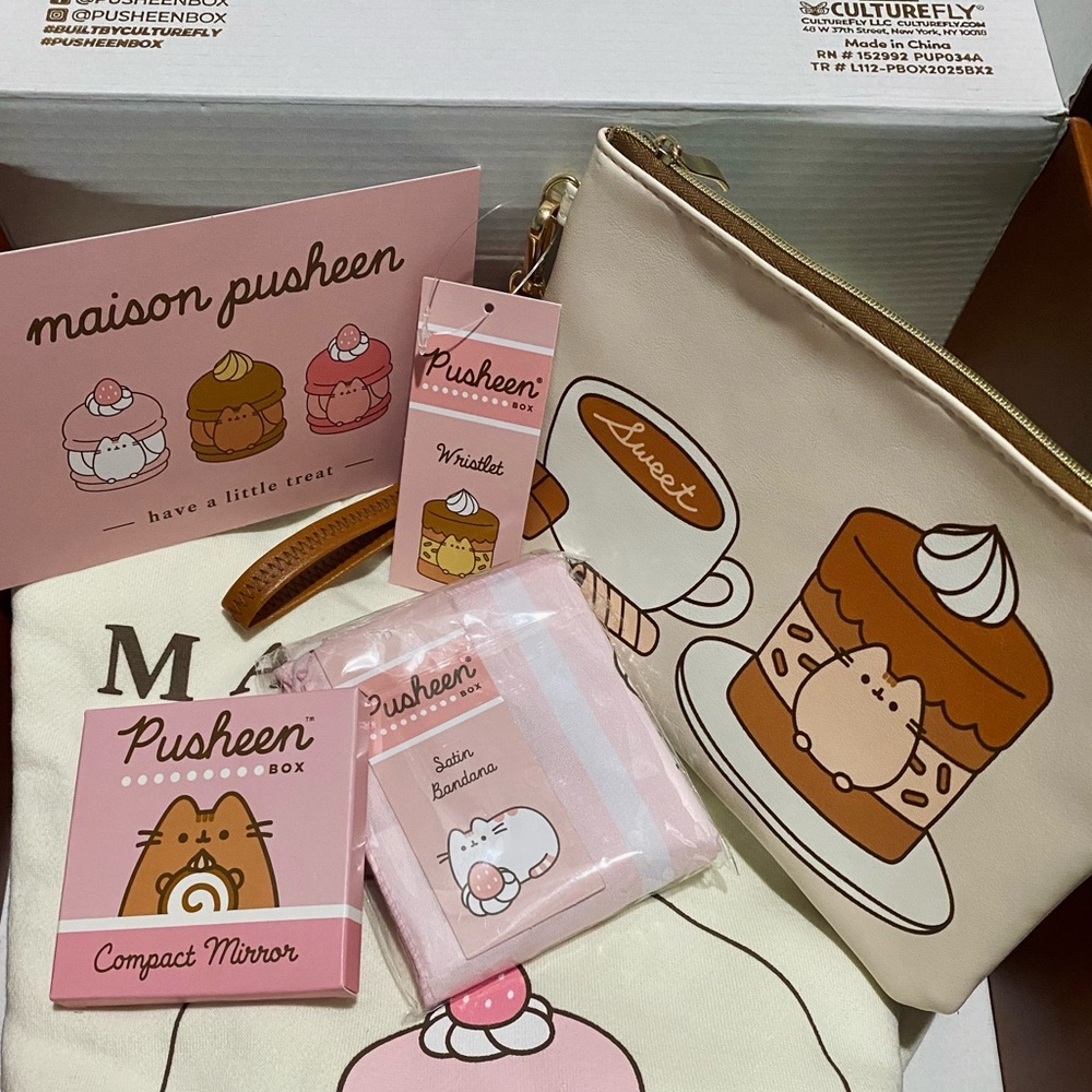 Pusheen Box Summer 2025 Sweet Treats wristlet, bandana, mirror